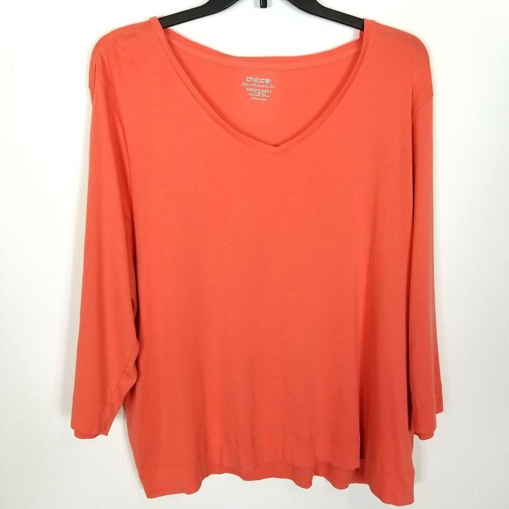 Chico's Women The Ultimate Tee Size 2XL Orange Pima cotton Long sleeve Shirt